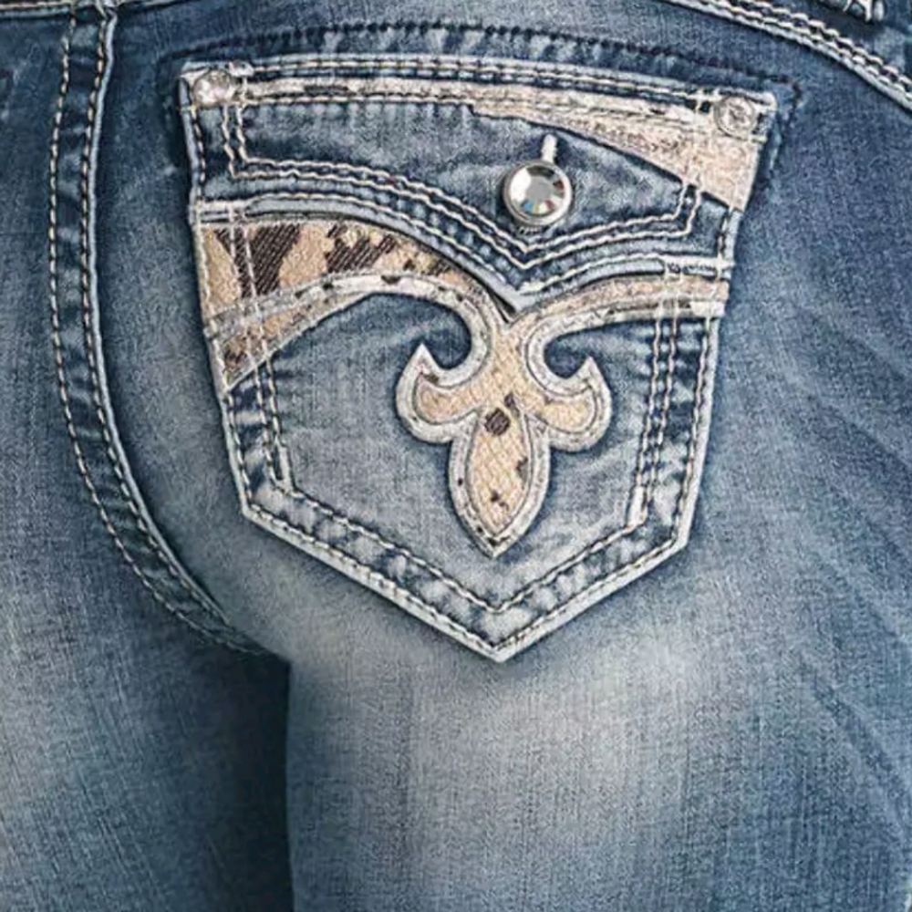 Rock Revival Blue Skinny Jeans with Intricate Stitching